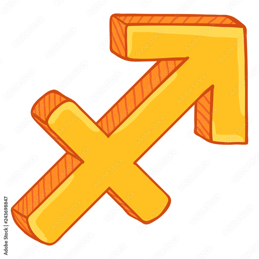 Obraz premium Vector Single Golden Cartoon Zodiac Sign - Sagittarius