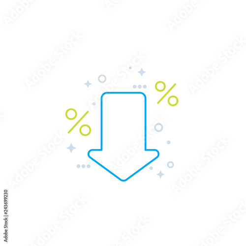 percent down icon, line style vector