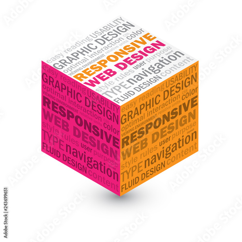 RESPONSIVE WEB DESIGN word cloud on anti-gravity cube