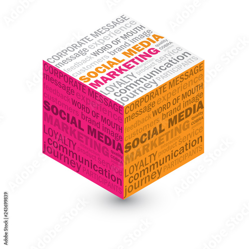 SOCIAL MEDIA MARKETING word cloud on anti-gravity cube