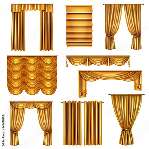 Realistic Luxury Gold Curtains Set