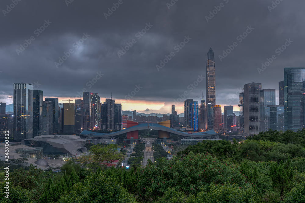 Cityscape of Shenzhen with cloudy sky