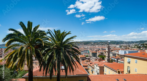 View of palm trees and Rooftops of old town Nice in the south of France © Gabriel Cassan