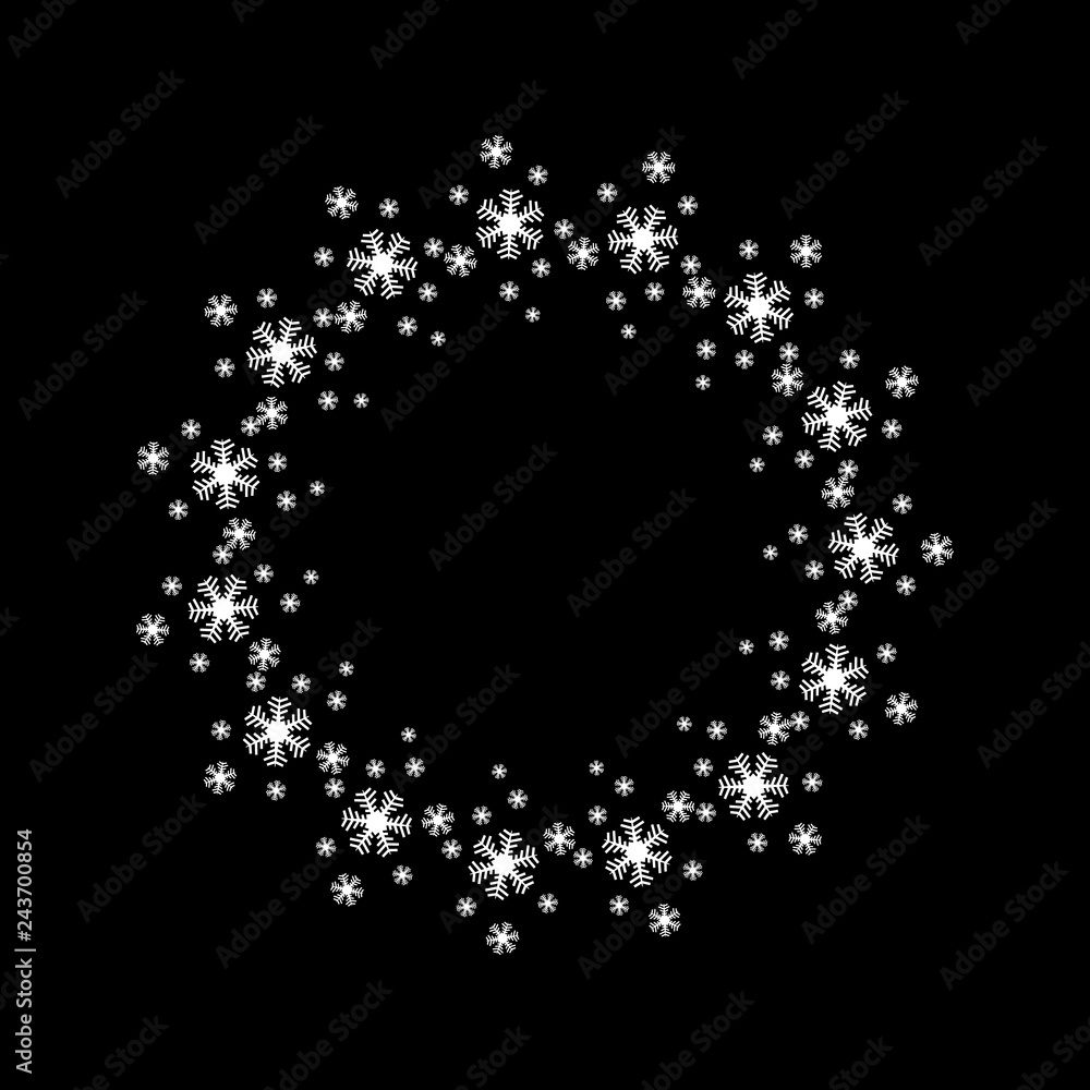 White circle of snowflakes of different sizes. Vector EPS