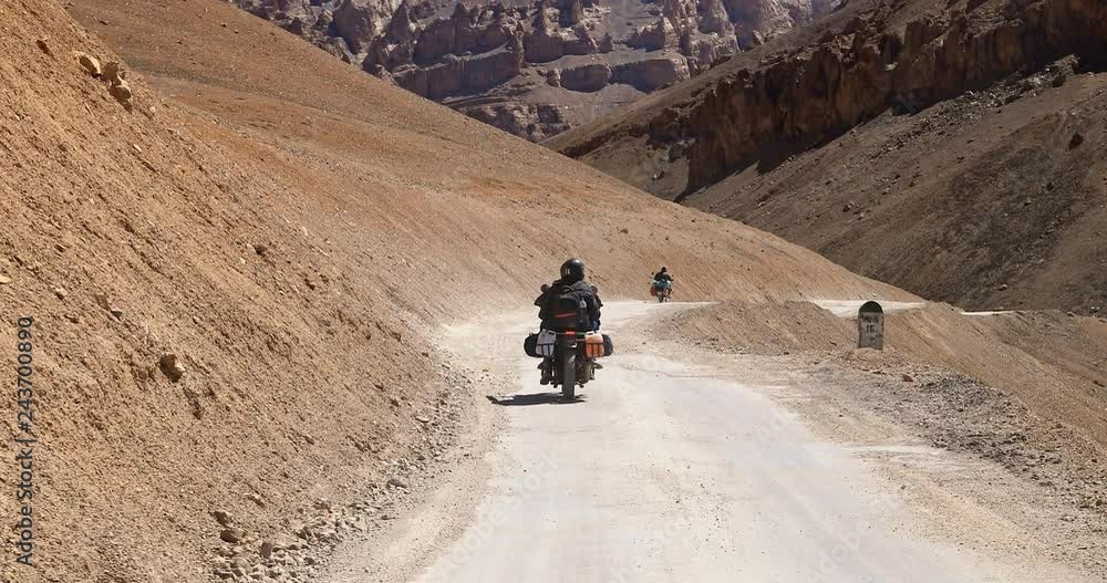 Travel on motorcycle on road of Himalaya mountains. Roadtrip landscape Travel on motorcycle on road of Himalaya mountains. Roadtrip landscape
