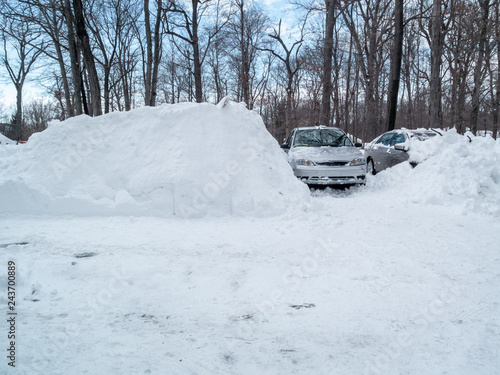 cars beside mounds of snow after the storm (snow storm Jonas January 2016)