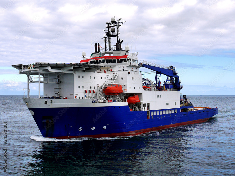 Offshore Support Vessel underway at sea. Offshore Support Vessel underway at sea.