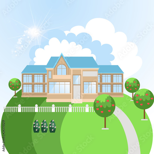 Cartoon nursing home building in nature for elder people