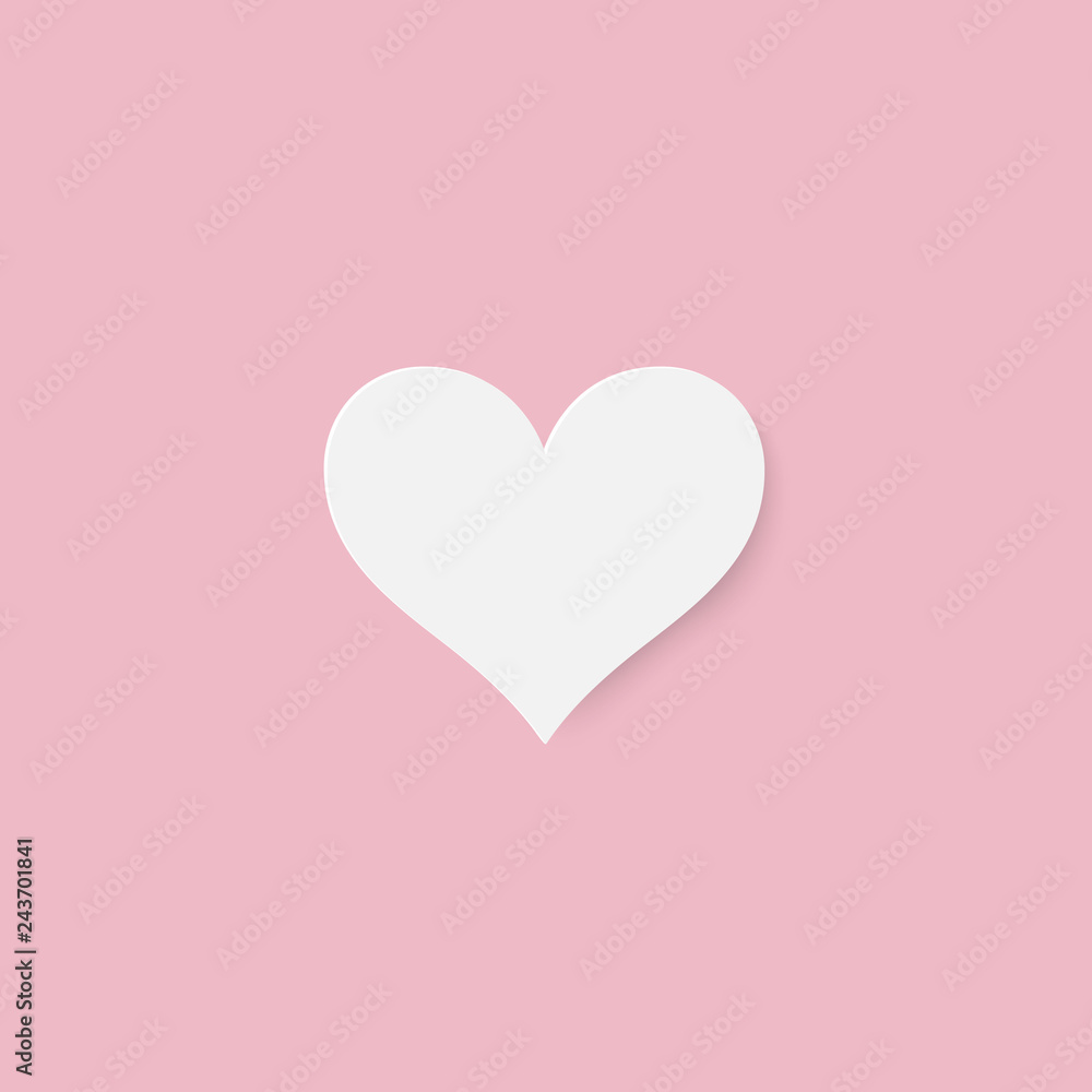 Paper cut white heart on pink background.