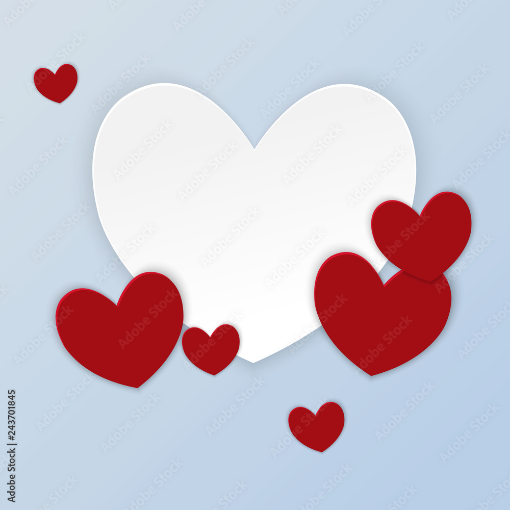 Paper cut large white heart and small red heart