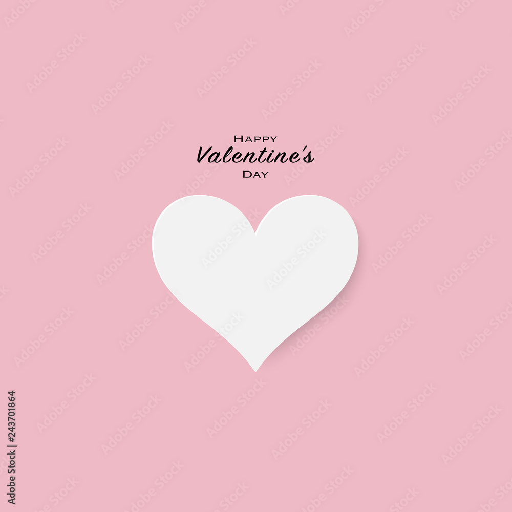 Happy Valentine’s Day typography greeting card with paper cut white heart