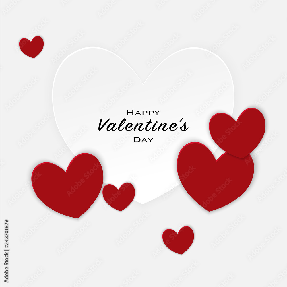 Happy Valentine’s Day with paper cut large white heart and small red hear Happy Valentine’s Day with paper cut large white heart and small red hear