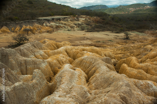 paisaje Falla geologica hundicion de YAY, desierto de arcilla y cactus