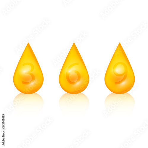 Fish oil drop omega 3,6,9 icon set. Clipart image isolated on white background