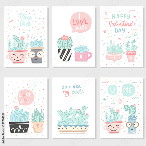 Set of postcards with succulents and cactuses