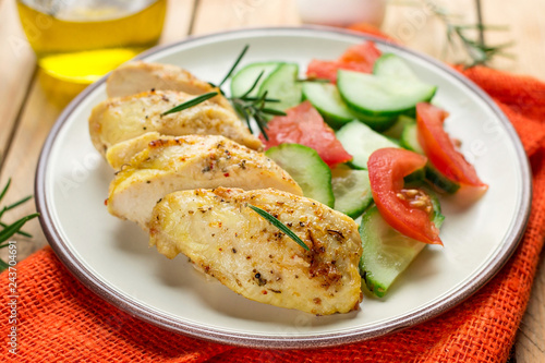 Healthy oven baked chicken breast with mustard and spices