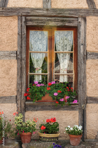 Mulhouse France 10-15-2018. Window of an old traditional timbered house in the Eco Museum of Alsace near Mulhouse in France