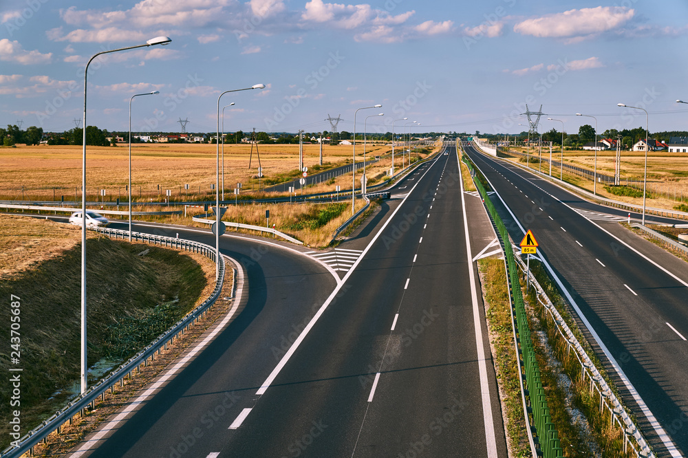Fototapeta premium The new two-lane expressway near Poznan in Poland.