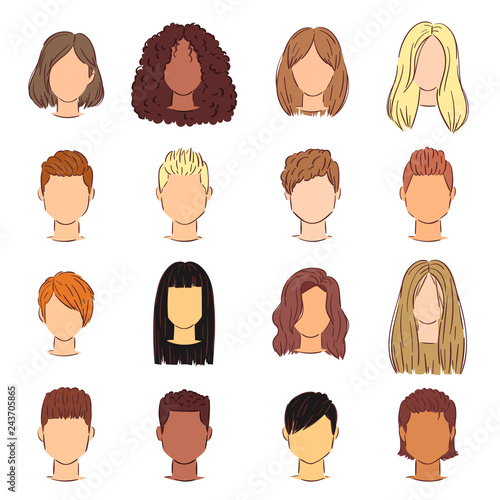 Hairstyle woman vector female haircut head short or long hair and wigs illustration hairdressing or haircutting with coloration of hairdresser isolated on white background