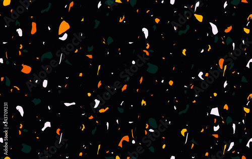 Terrazzo seamless pattern. Marble. Surface with natural stone, glass, quartz, concrete. Granite texture with dark background in vibrant colors.