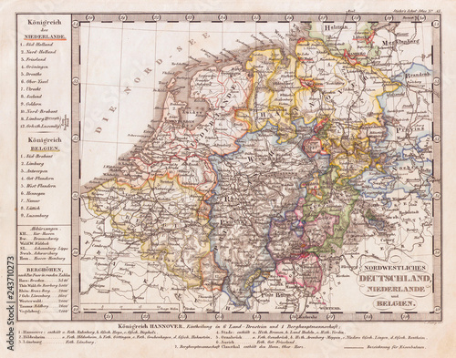 1862, Stieler Map of Holland, Belgium and Western Germany