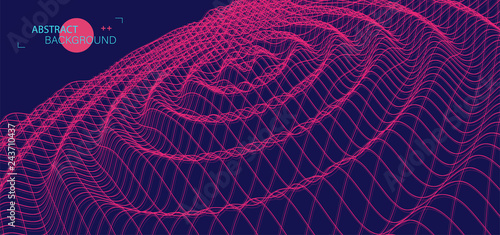 Abstract background with waves. 3D surface.