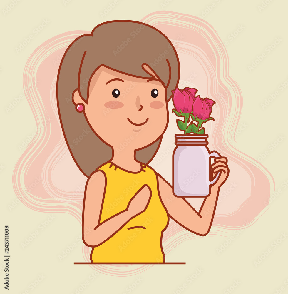 woman with roses inside vase to valentines day celebration woman with roses inside vase to valentines day celebration