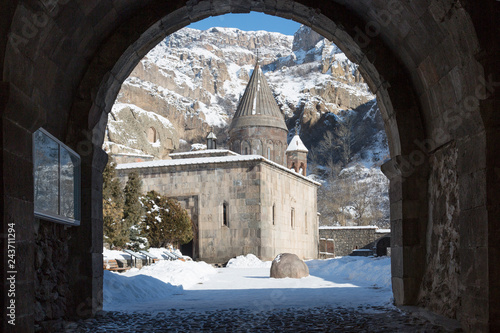 Geghard Monastery in Armenia in winter photo