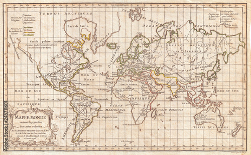 1784  Vaugondy Map of the World on Mercator Projection