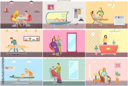 Spa Salon Manicure and Barber Vector Posters Set