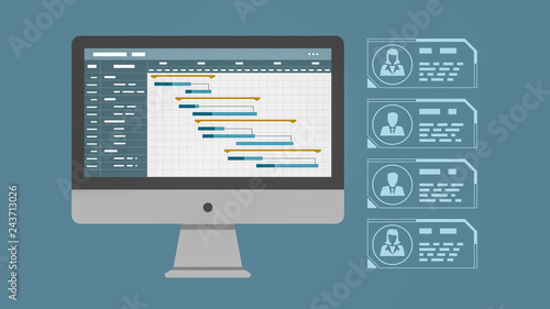 Fotografie front view of a computer with a project management software showing a gantt char