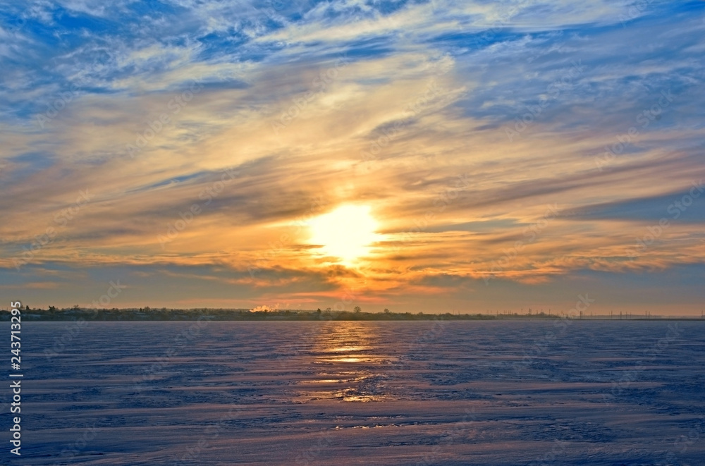 Winter rural landscape. Lake in winter. Winter rural landscape. Lake in winter.
