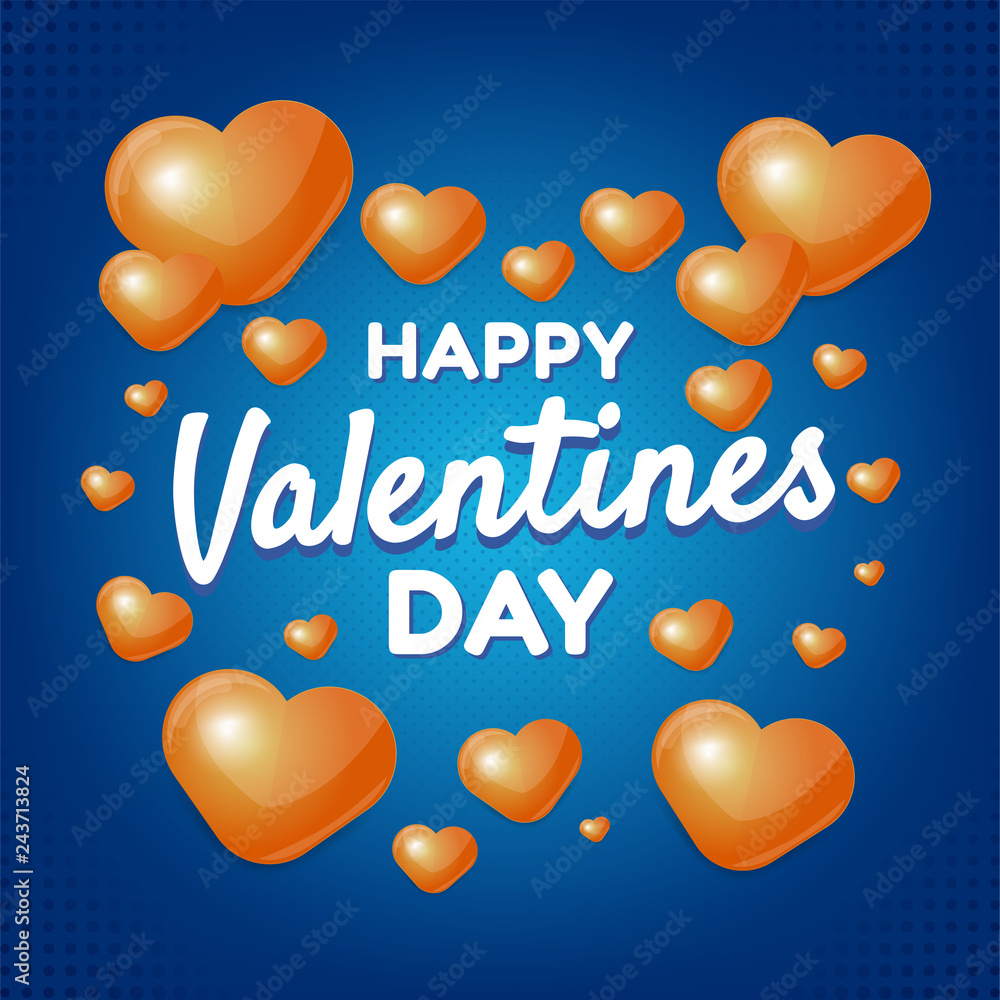 Happy Valentines day concept with 3d hearts for poster and greeting card, vector illustration