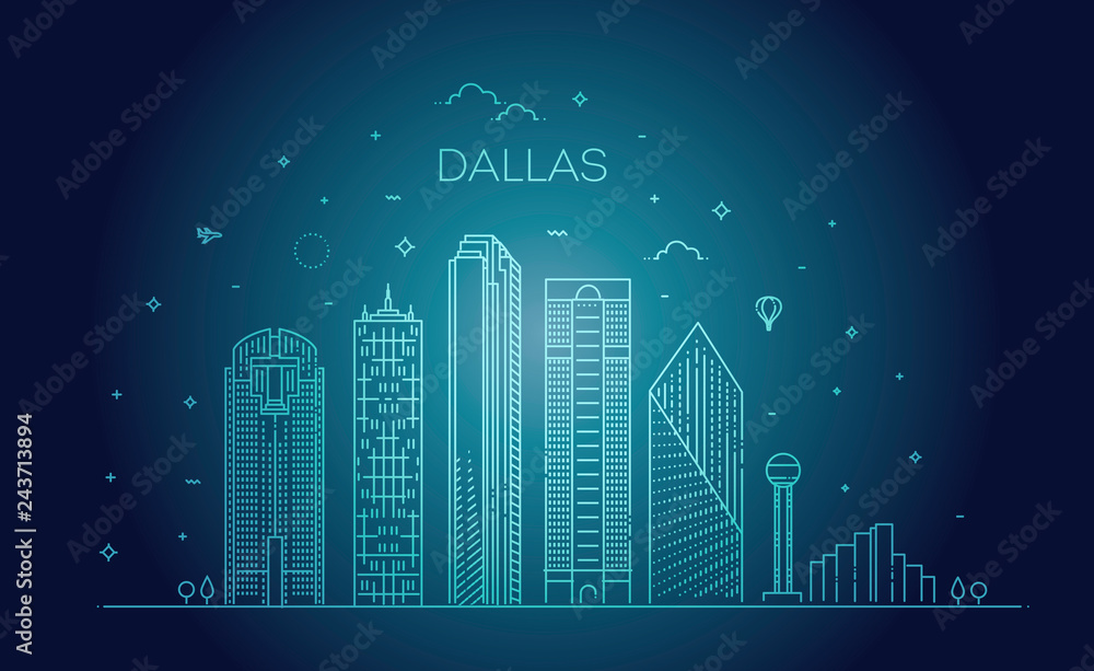 Texas Dallas architecture line skyline illustration. Linear vector ...
