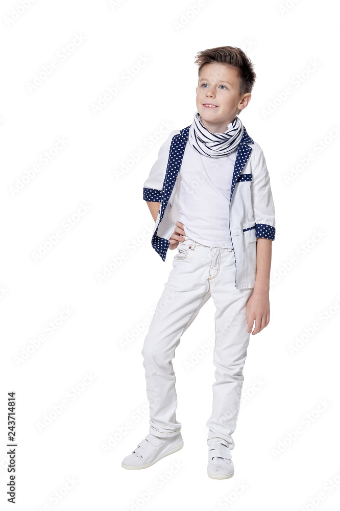 Naklejka premium Portrait of cute boy posing isolated on white background