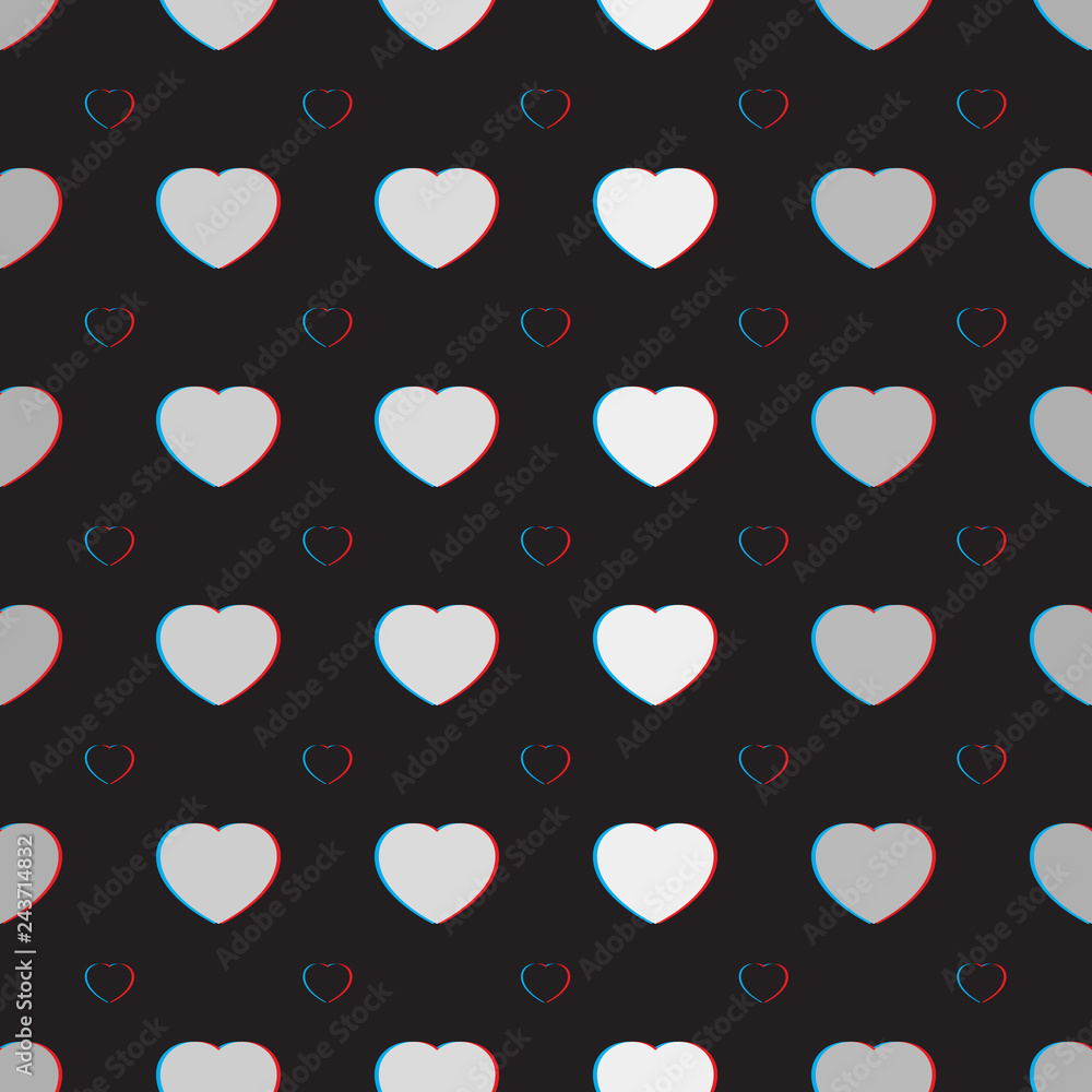 Seamless pattern created by simple hearts in anaglyph style Seamless pattern created by simple hearts in anaglyph style