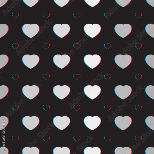 Seamless pattern created by simple hearts in anaglyph style