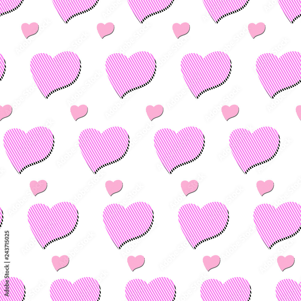 Seamless pattern created by striped hearts set in simple white background