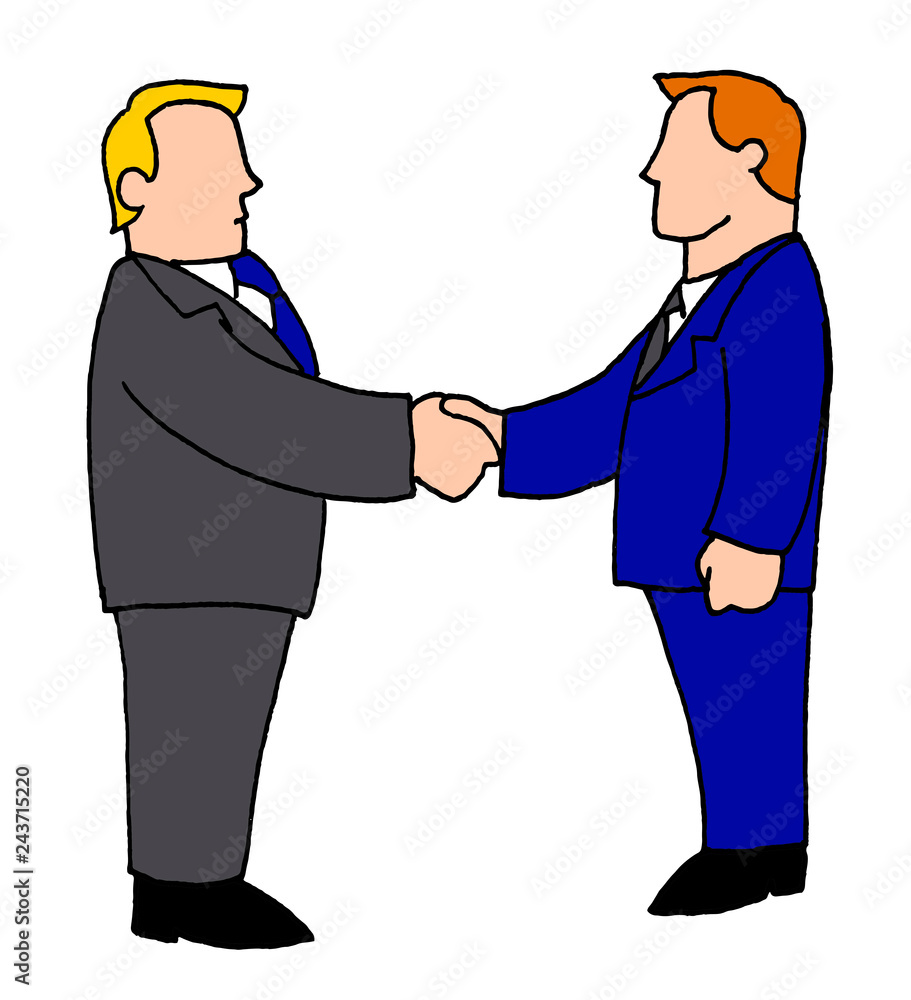 Illustration of two men shaking their hands as a sign of creating an agreement Illustration of two men shaking their hands as a sign of creating an agreement