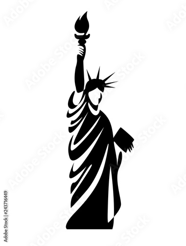 Black silhouette vector illustration of the Statue of Liberty, New York