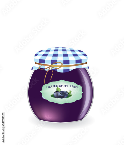 Blueberry  jam jar. vector illustration