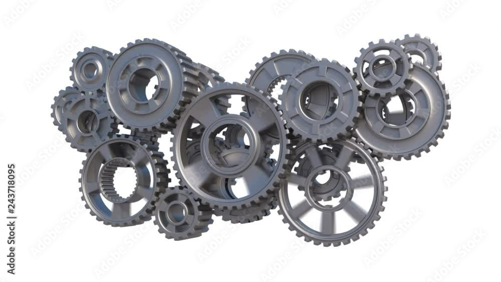 Metal Gears Rotating in Abstract Mechanism with Acceleration and Deceleration Speed Seamless. Looped 3d Animation Green Screen. Teamwork Business and Technology Concept. 4k Ultra HD 3840x2160.