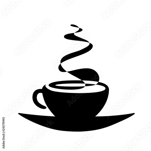 Black silhouette cup of tea or coffee with steam vector illustration.