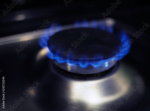 Natural gas burning a blue flames
