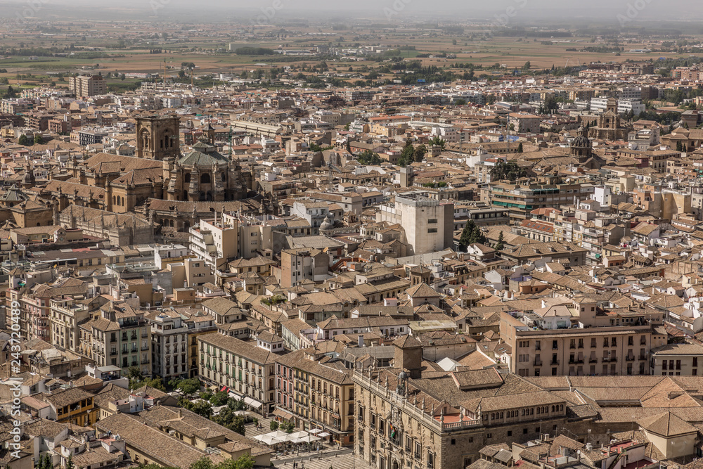 Panoramic View of the city of Granada and Neighborhood of the Albaicin from the Alhambra Watch Tower. Granada