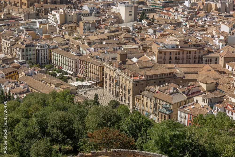 Beautiful aerial view city of Granada in a daytime. Granada, Andalusia