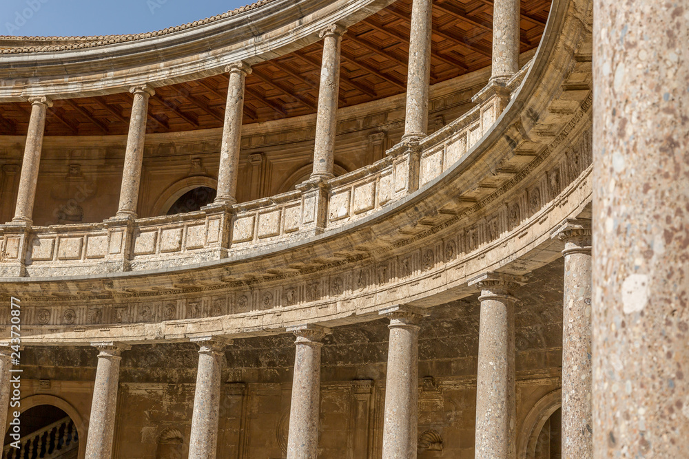 Fototapeta premium Inner circular courtyard from second story in the Palace of Charles V Alhambra Granada, Andalusia