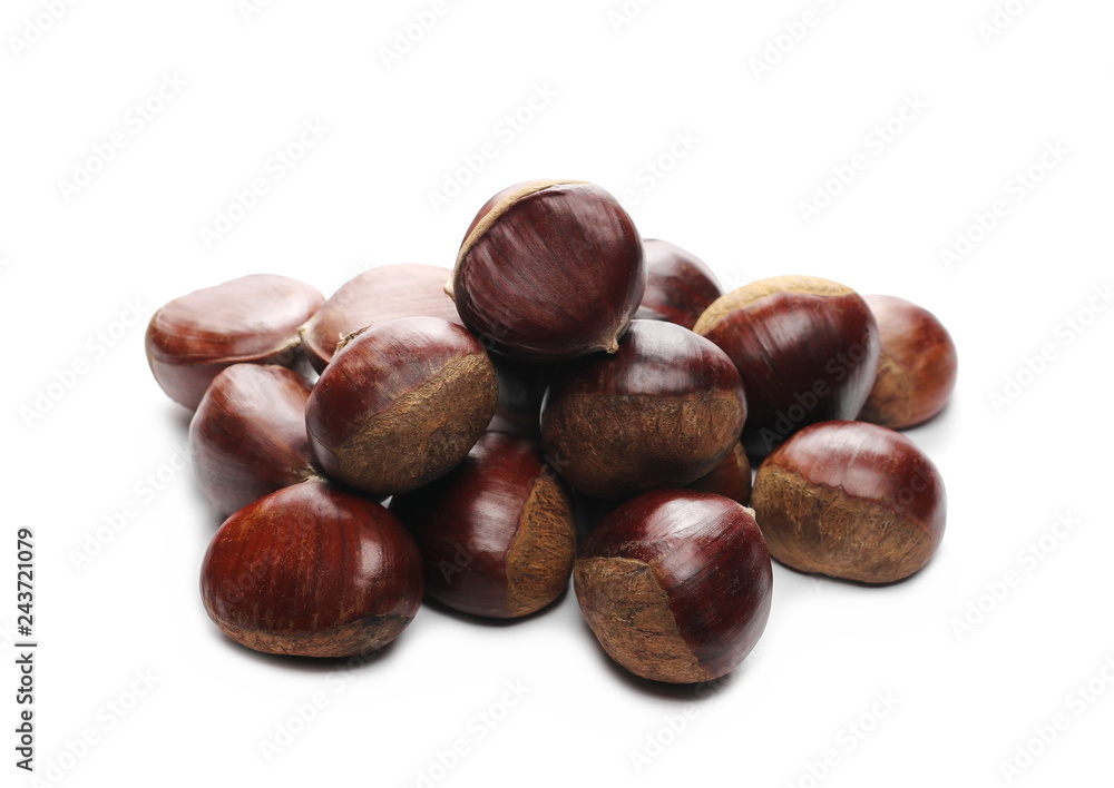 Pile edible chestnut isolated on white background Pile edible chestnut isolated on white background