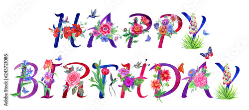 The lettering "Best wishes" from floral font, watercolor drawing on an isolated white background.