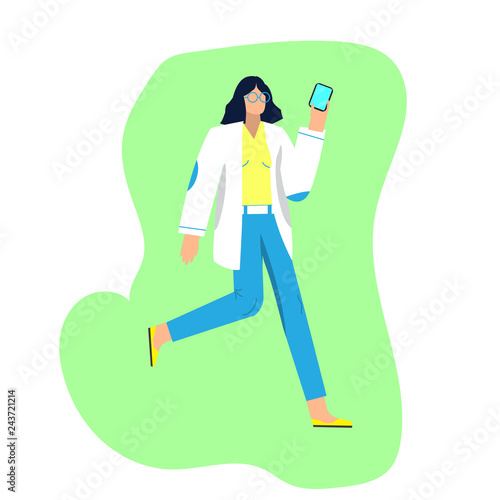 The character of the blogger.  Can be used for web banner, infographic, SEO illustration, hero images. Flat character, vector illustration isolated on white background.